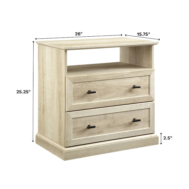 Comodino classico a 2 cassetti noce scuro/rovere bianco per 1