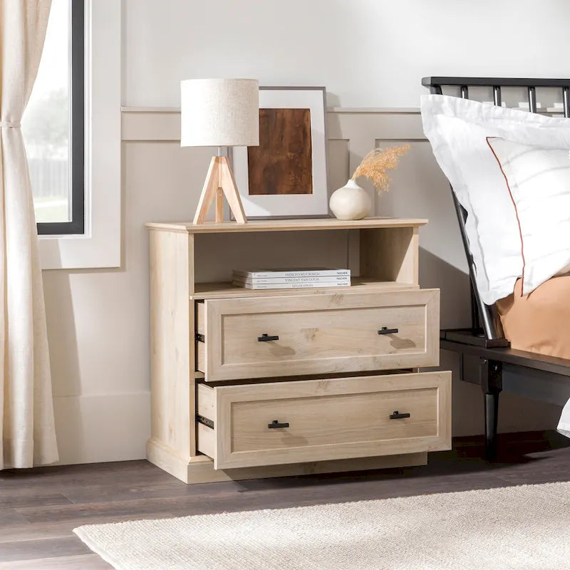 Comodino classico a 2 cassetti noce scuro/rovere bianco per 1