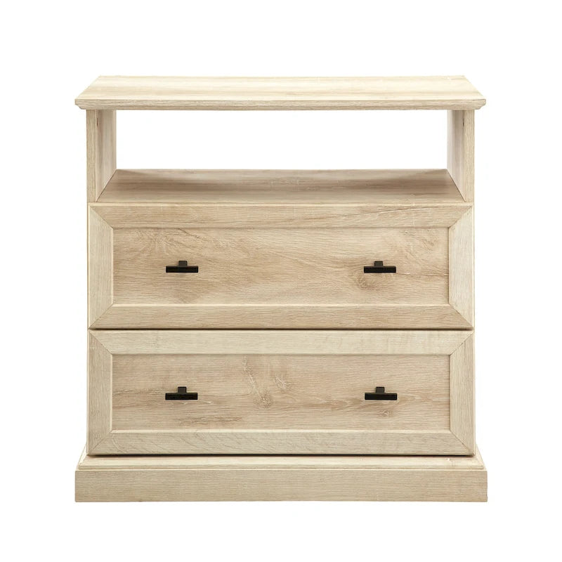 Comodino classico a 2 cassetti noce scuro/rovere bianco per 1