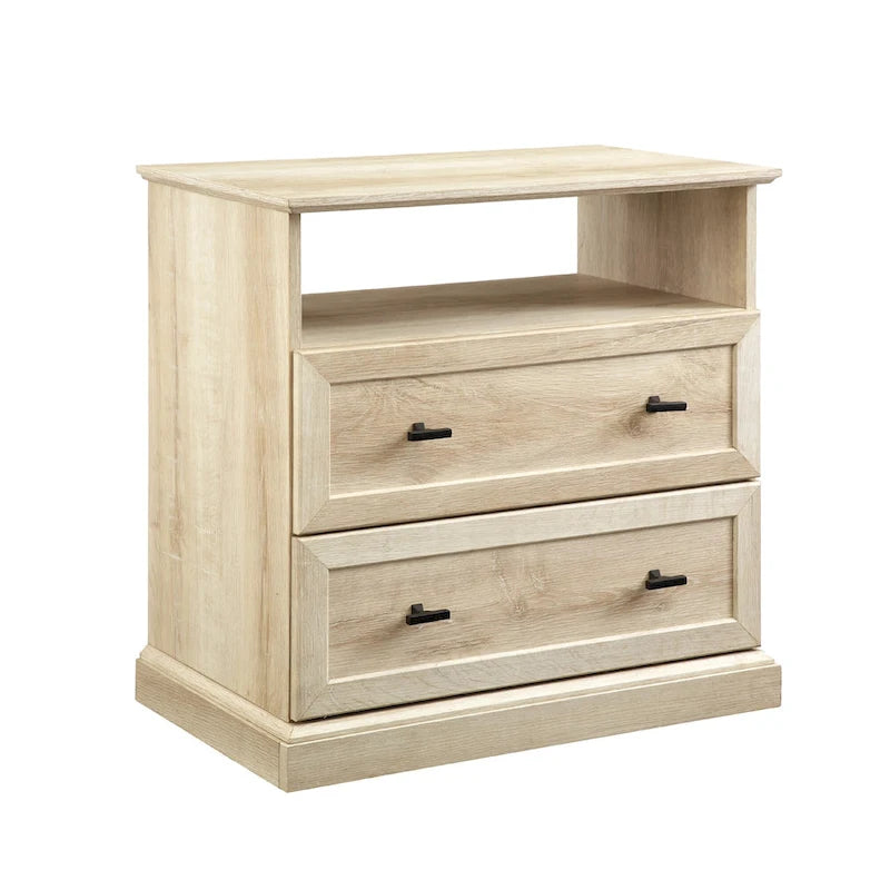 Comodino classico a 2 cassetti noce scuro/rovere bianco per 1
