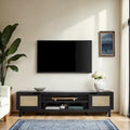 Mobile TV Scandi con ante effetto rattan, 2 ante, rovere costiero/nero, per TV fino a 75"