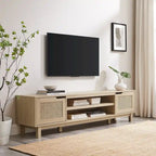 Mobile TV Scandi con ante effetto rattan, 2 ante, rovere costiero/nero, per TV fino a 75"