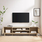 Mobile TV Scandi con ante effetto rattan, 2 ante, rovere costiero/nero, per TV fino a 75"