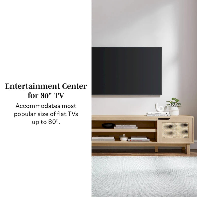 Mobile TV Scandi con ante effetto rattan, 2 ante, rovere costiero/nero, per TV fino a 75"