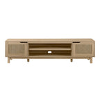 Mobile TV Scandi con ante effetto rattan, 2 ante, rovere costiero/nero, per TV fino a 75"
