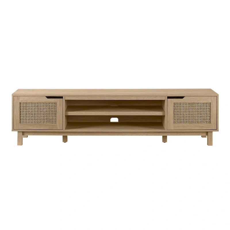 Mobile TV Scandi con ante effetto rattan, 2 ante, rovere costiero/nero, per TV fino a 75"