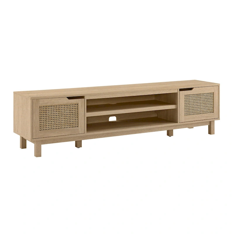 Mobile TV Scandi con ante effetto rattan, 2 ante, rovere costiero/nero, per TV fino a 75"