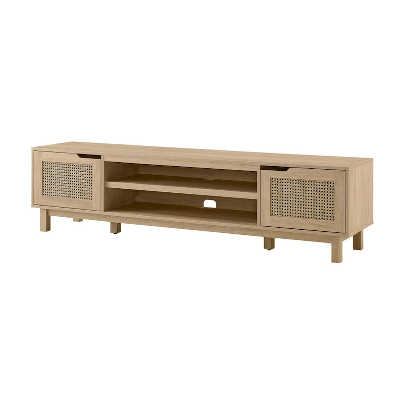 Mobile TV Scandi con ante effetto rattan, 2 ante, rovere costiero/nero, per TV fino a 75"