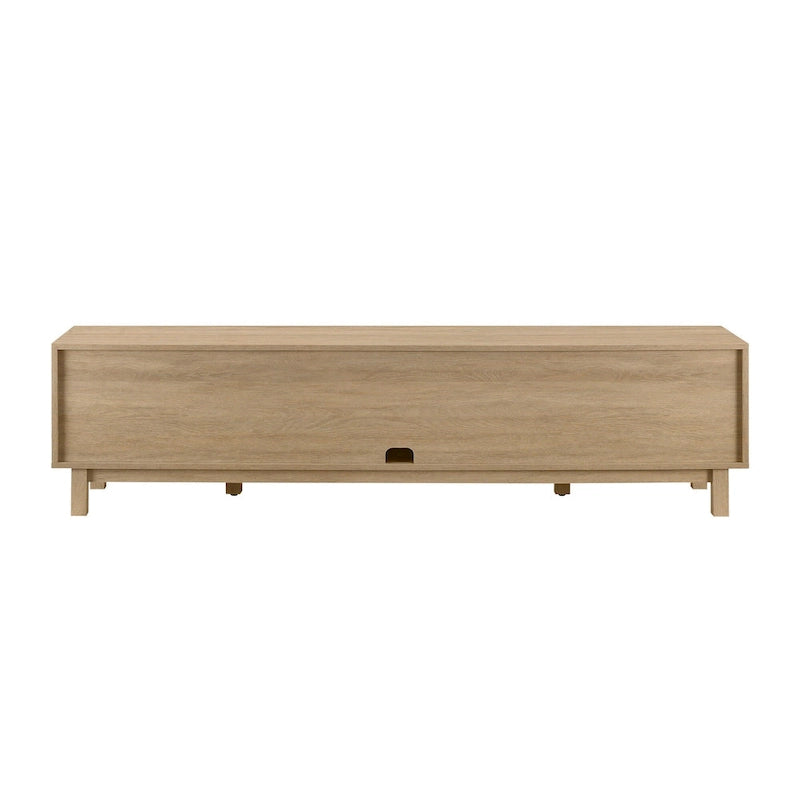 Mobile TV Scandi con ante effetto rattan, 2 ante, rovere costiero/nero, per TV fino a 75"