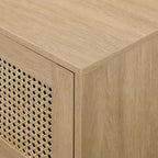 Mobile TV Scandi con ante effetto rattan, 2 ante, rovere costiero/nero, per TV fino a 75"