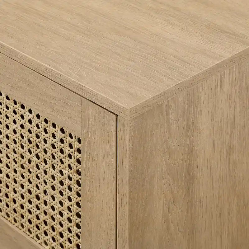 Mobile TV Scandi con ante effetto rattan, 2 ante, rovere costiero/nero, per TV fino a 75"