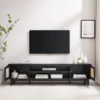 Mobile TV Scandi con ante effetto rattan, 2 ante, rovere costiero/nero, per TV fino a 75"