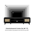 Mobile TV Scandi con ante effetto rattan, 2 ante, rovere costiero/nero, per TV fino a 75"