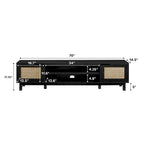 Mobile TV Scandi con ante effetto rattan, 2 ante, rovere costiero/nero, per TV fino a 75"