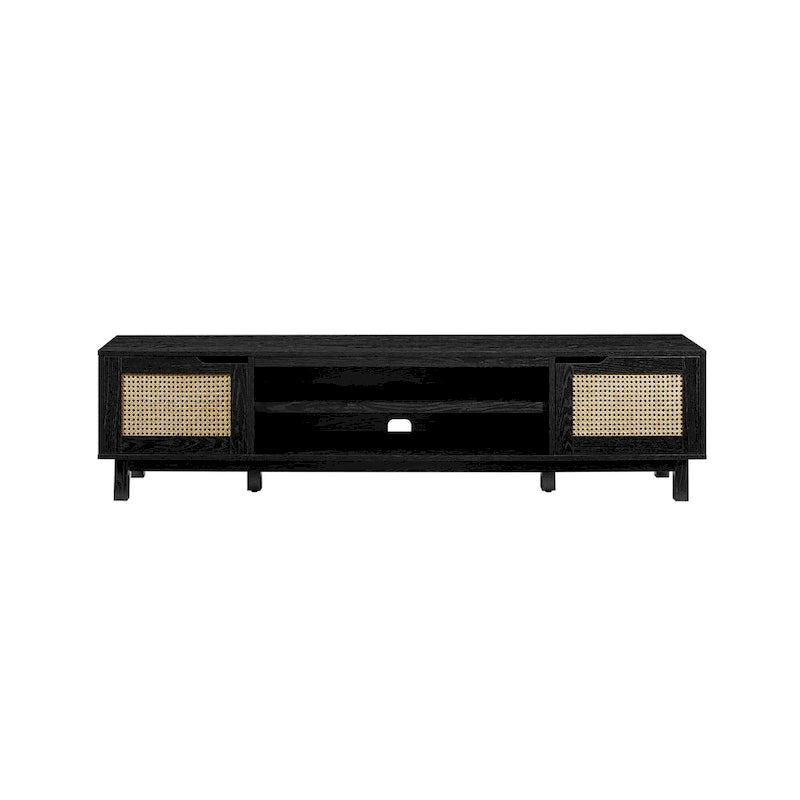 Mobile TV Scandi con ante effetto rattan, 2 ante, rovere costiero/nero, per TV fino a 75"