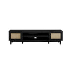 Mobile TV Scandi con ante effetto rattan, 2 ante, rovere costiero/nero, per TV fino a 75"