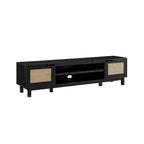 Mobile TV Scandi con ante effetto rattan, 2 ante, rovere costiero/nero, per TV fino a 75"