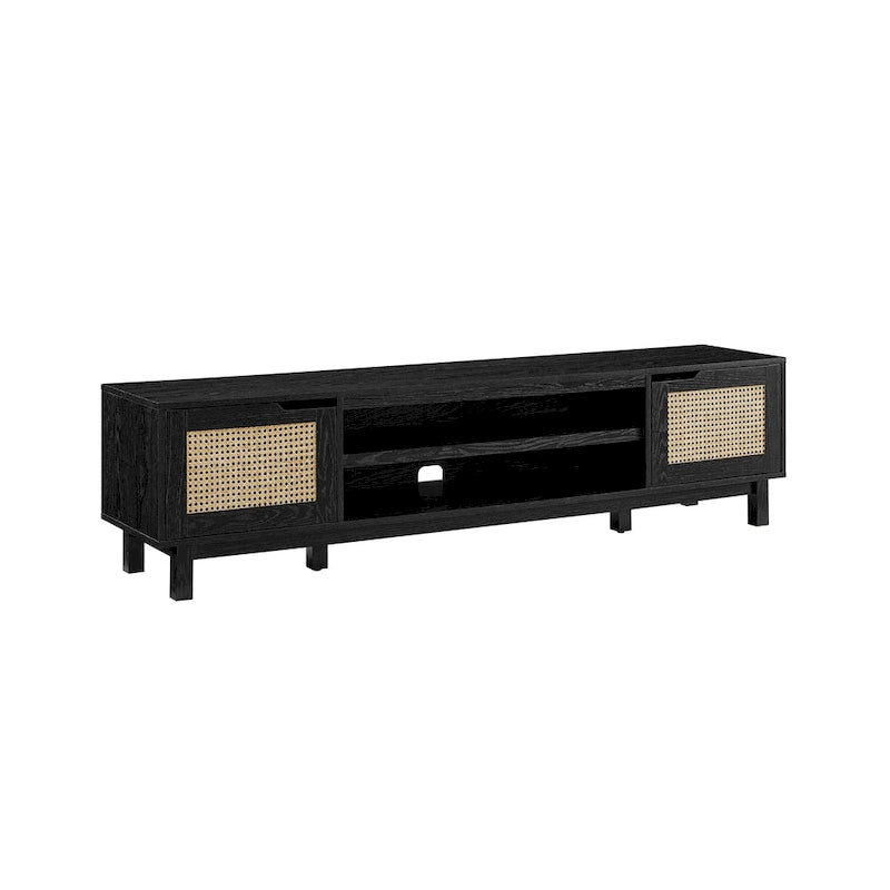 Mobile TV Scandi con ante effetto rattan, 2 ante, rovere costiero/nero, per TV fino a 75"
