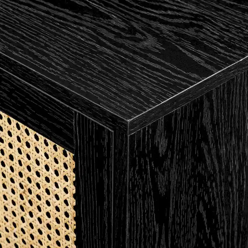 Mobile TV Scandi con ante effetto rattan, 2 ante, rovere costiero/nero, per TV fino a 75"