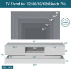 Mobile porta TV moderno bianco con luci LED e 2 cassetti, adatto per TV fino a 65", 1 persona