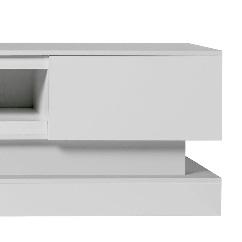 Mobile porta TV moderno bianco con luci LED e 2 cassetti, adatto per TV fino a 65", 1 persona