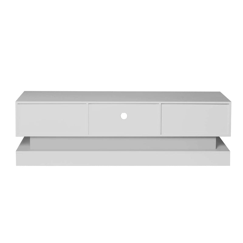 Mobile porta TV moderno bianco con luci LED e 2 cassetti, adatto per TV fino a 65", 1 persona