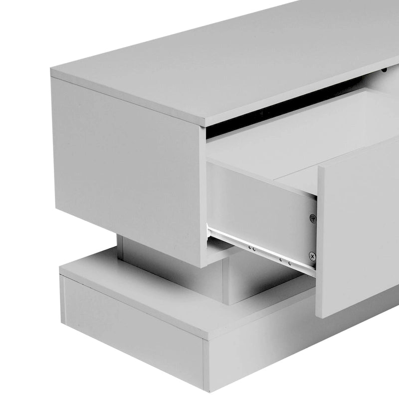 Mobile porta TV moderno bianco con luci LED e 2 cassetti, adatto per TV fino a 65", 1 persona