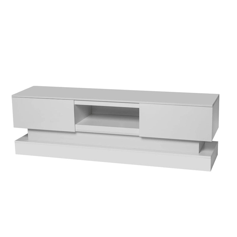 Mobile porta TV moderno bianco con luci LED e 2 cassetti, adatto per TV fino a 65", 1 persona