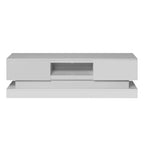 Mobile porta TV moderno bianco con luci LED e 2 cassetti, adatto per TV fino a 65", 1 persona