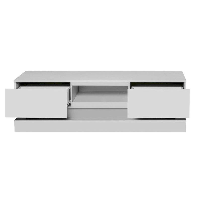Mobile porta TV moderno bianco con luci LED e 2 cassetti, adatto per TV fino a 65", 1 persona