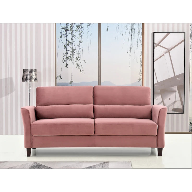 Divano a 3 Posti con Braccioli Inclinati in Velluto Rosa/Grigio/Avorio/Blu Scuro, Stile Mid-Century