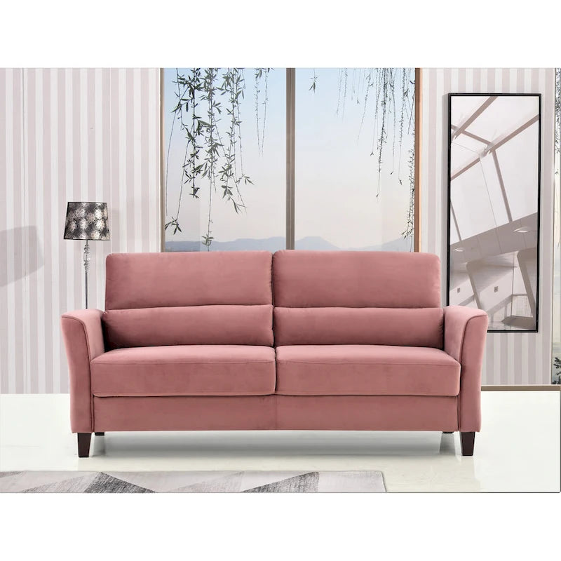Divano a 3 Posti con Braccioli Inclinati in Velluto Rosa/Grigio/Avorio/Blu Scuro, Stile Mid-Century