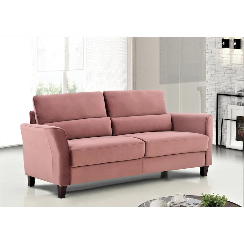 Divano a 3 Posti con Braccioli Inclinati in Velluto Rosa/Grigio/Avorio/Blu Scuro, Stile Mid-Century