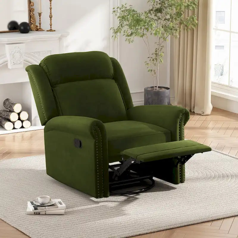 Poltrona reclinabile girevole in velluto verde/marrone chiaro, 1 posto