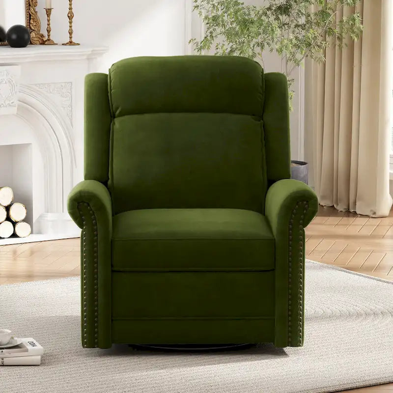 Poltrona reclinabile girevole in velluto verde/marrone chiaro, 1 posto