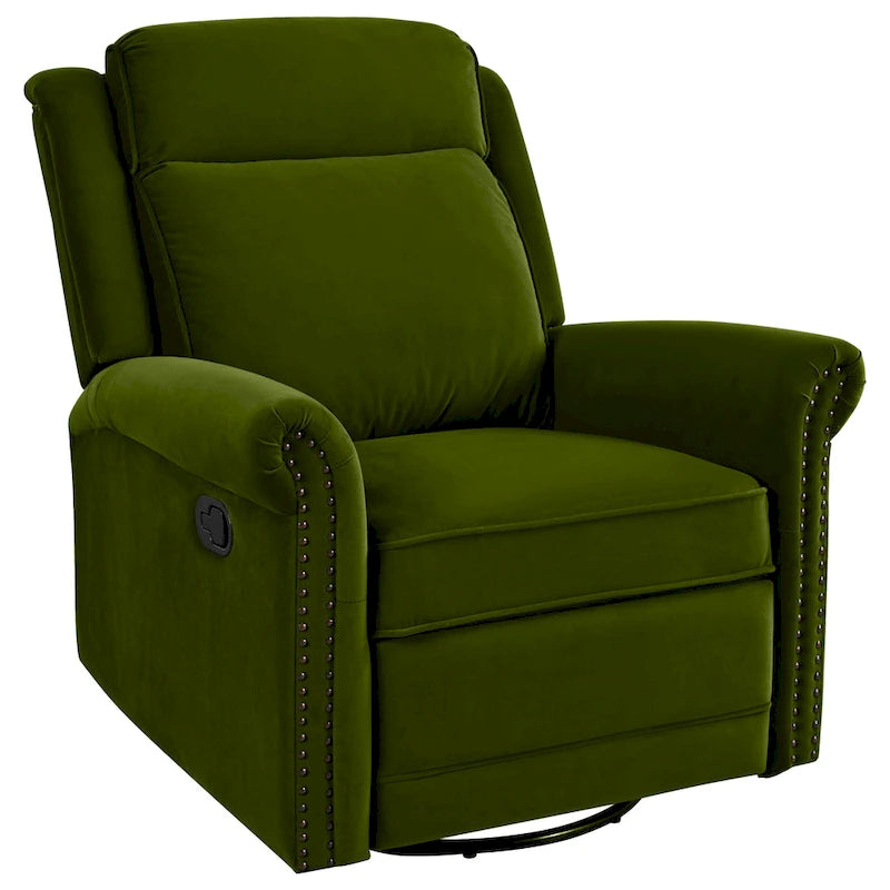 Poltrona reclinabile girevole in velluto verde/marrone chiaro, 1 posto