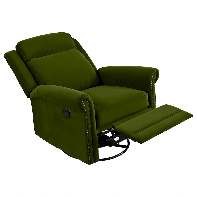 Poltrona reclinabile girevole in velluto verde/marrone chiaro, 1 posto