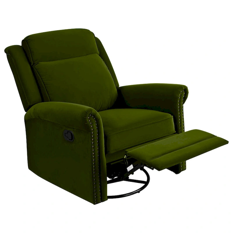 Poltrona reclinabile girevole in velluto verde/marrone chiaro, 1 posto
