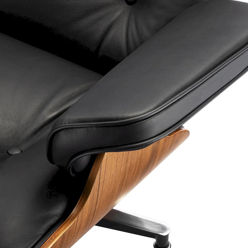 Poltrona lounge in pelle noce con poggiapiedi, 1 posto