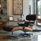 Poltrona lounge in pelle noce con poggiapiedi, 1 posto