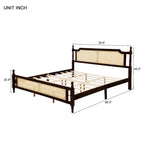 Letto a piattaforma con testiera in rattan espresso, king size, 1 persona