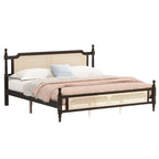 Letto a piattaforma con testiera in rattan espresso, king size, 1 persona