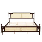 Letto a piattaforma con testiera in rattan espresso, king size, 1 persona
