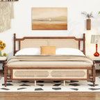 Letto a piattaforma con testiera in rattan espresso, king size, 1 persona