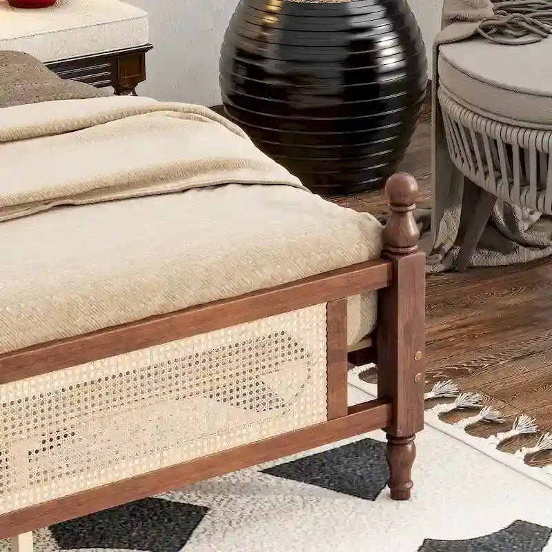 Letto a piattaforma con testiera in rattan espresso, king size, 1 persona
