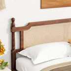 Letto a piattaforma con testiera in rattan espresso, king size, 1 persona