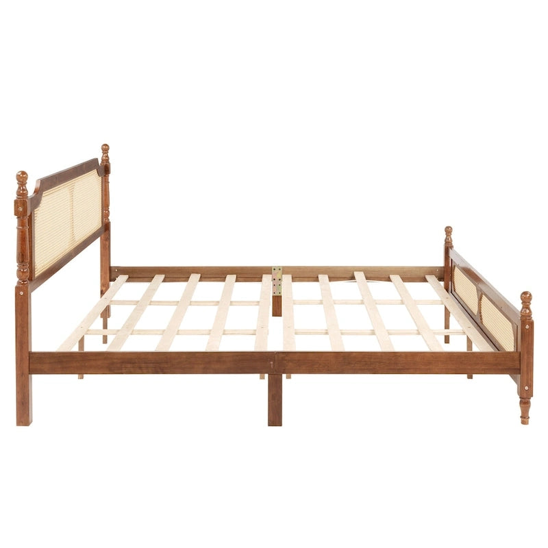Letto a piattaforma con testiera in rattan espresso, king size, 1 persona
