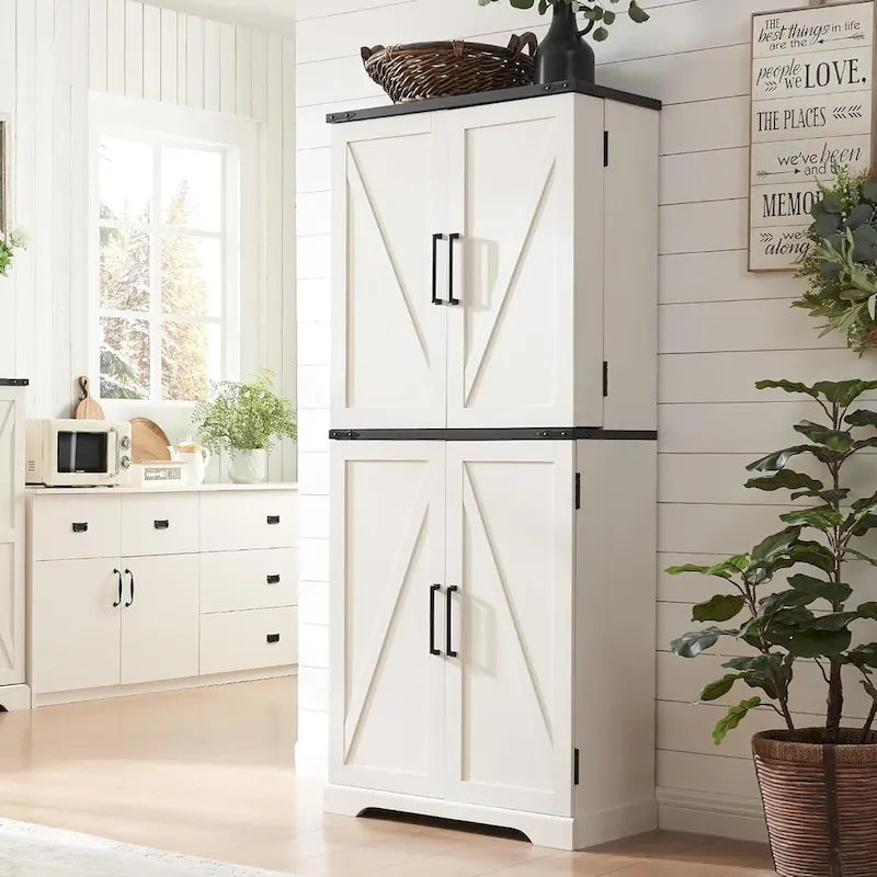 72  Tall Farmhouse Kitchen Pantry, Storage Cabinet with Barn Doors - N/A