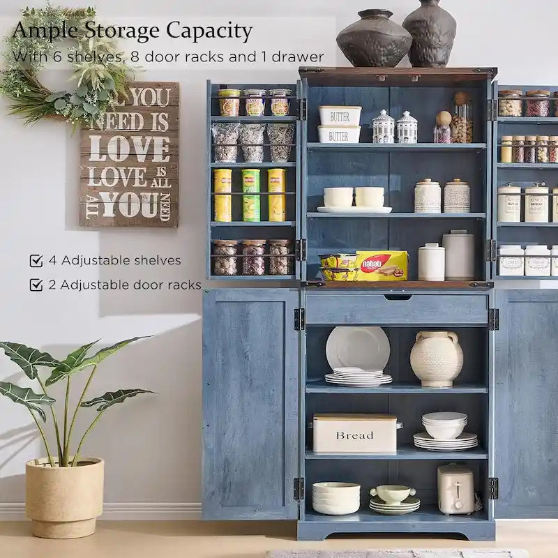 Mobile da cucina rustico blu/grigio/marrone/nero/bianco con ante a scomparsa e doppie porte scorrevoli, per 1 persona