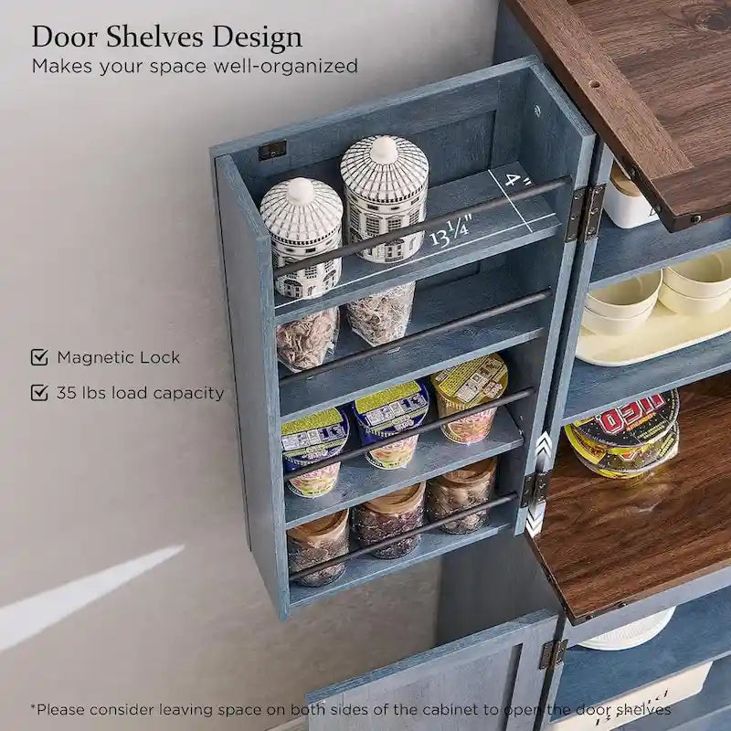 Mobile da cucina rustico blu/grigio/marrone/nero/bianco con ante a scomparsa e doppie porte scorrevoli, per 1 persona